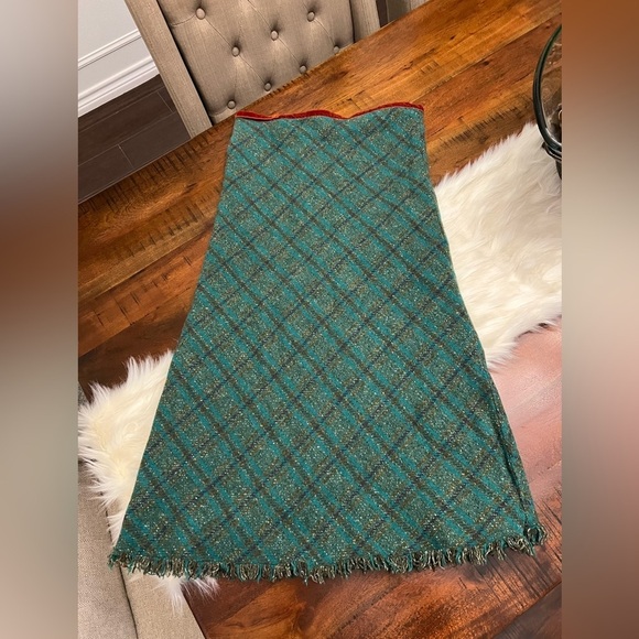 Dresses & Skirts - Vintage Wool Tweed Plaid Midi Skirt Fringe Hem Lined High Waist 90s